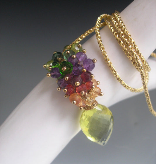 Rainbow Gemstone Cluster Pendant Gold Filled Necklace