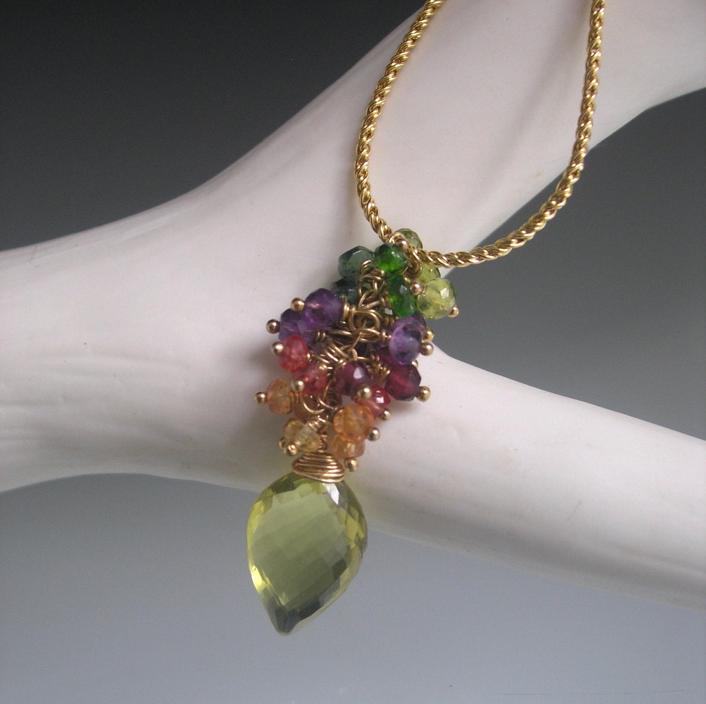 Rainbow Gemstone Cluster Pendant Gold Filled Necklace