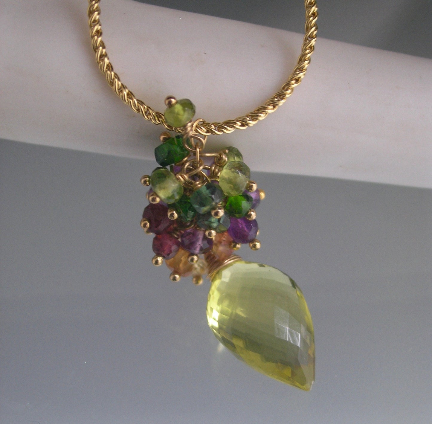 Rainbow Gemstone Cluster Pendant Gold Filled Necklace
