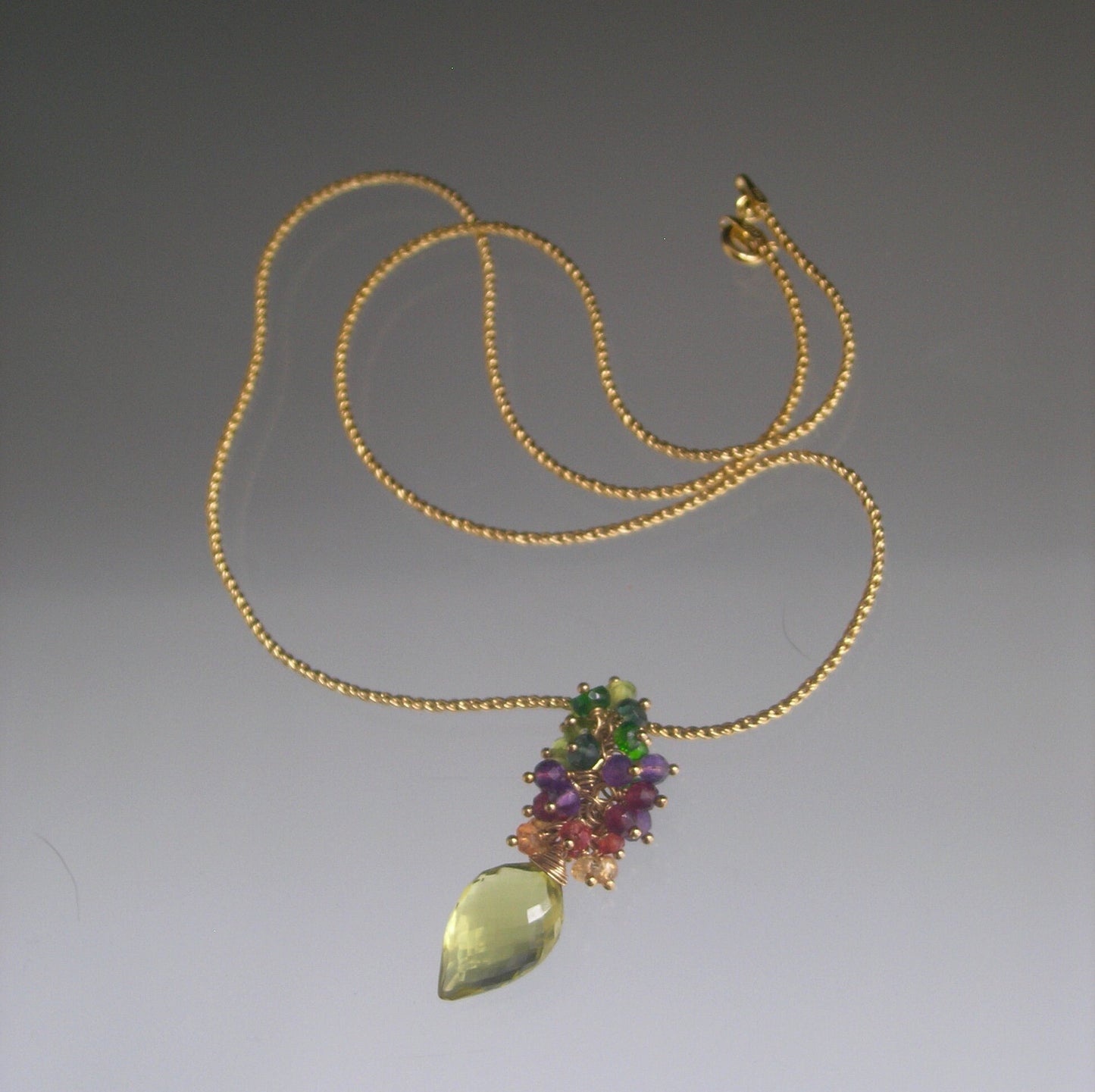 Rainbow Gemstone Cluster Pendant Gold Filled Necklace