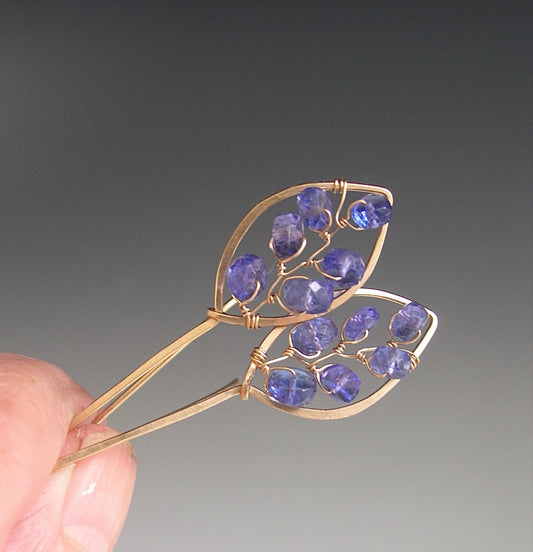 14k Gold Filled Tanzanite Leaf Earrings
