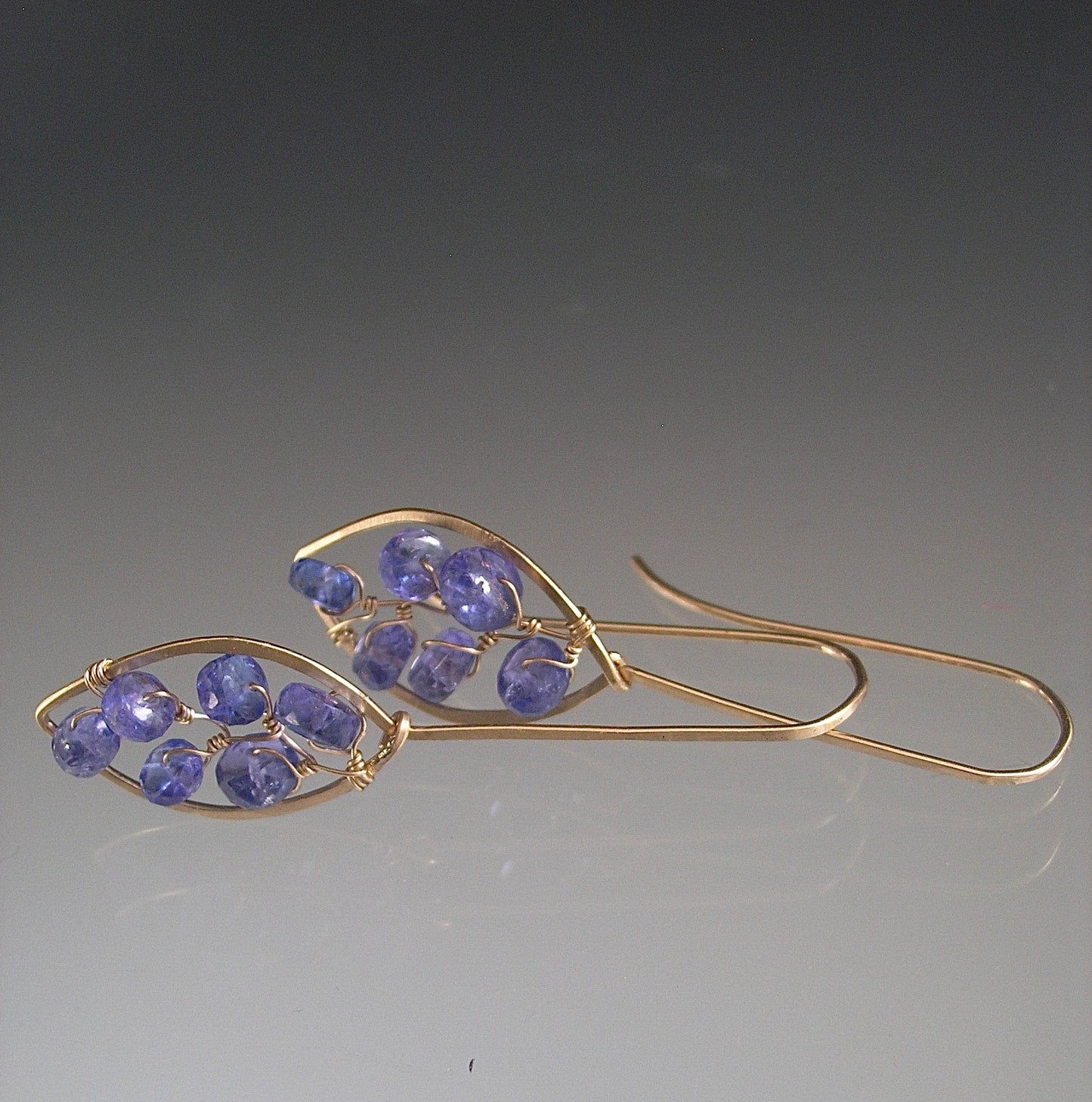 14k Gold Filled Tanzanite Leaf Earrings