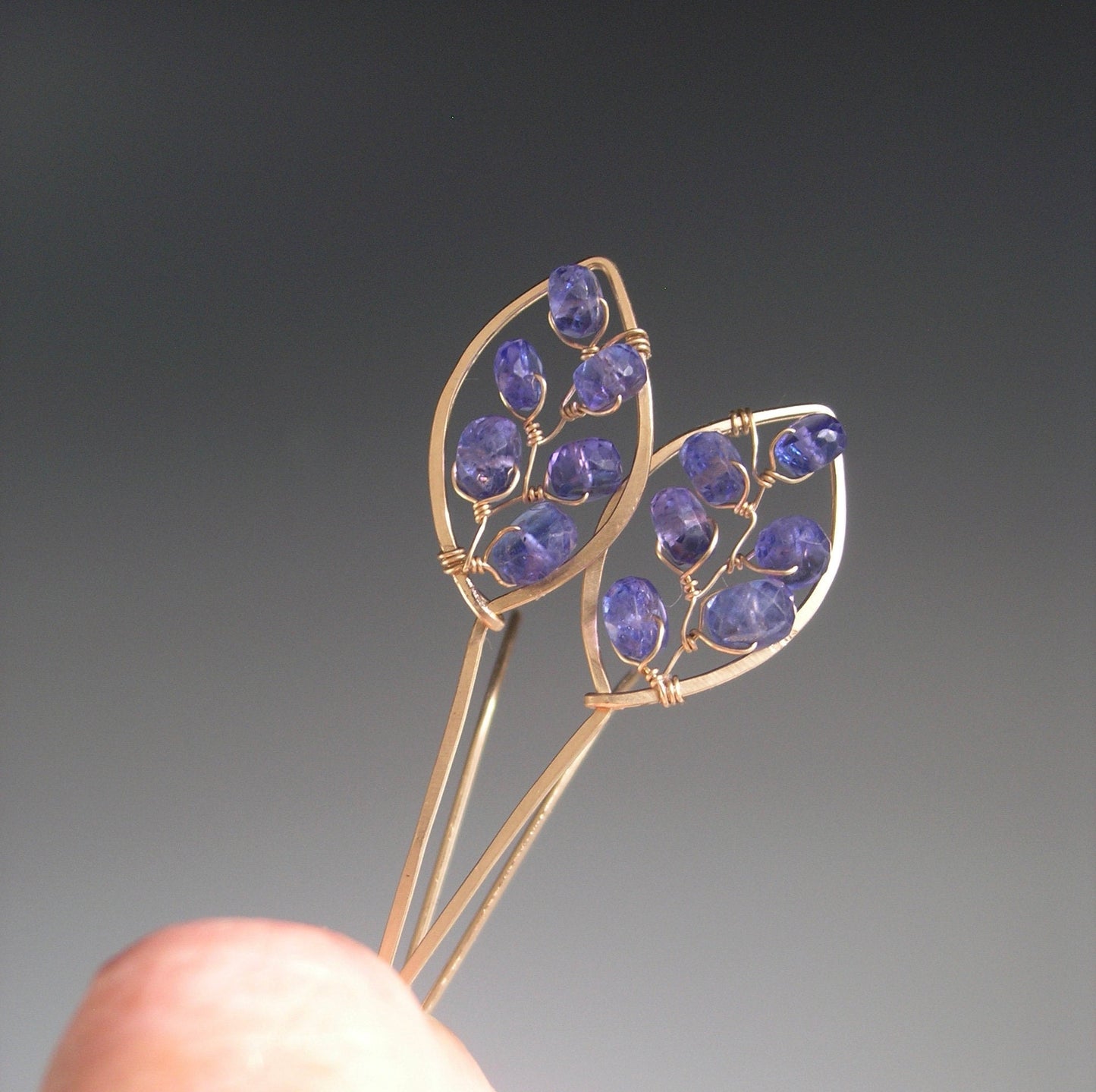 14k Gold Filled Tanzanite Leaf Earrings