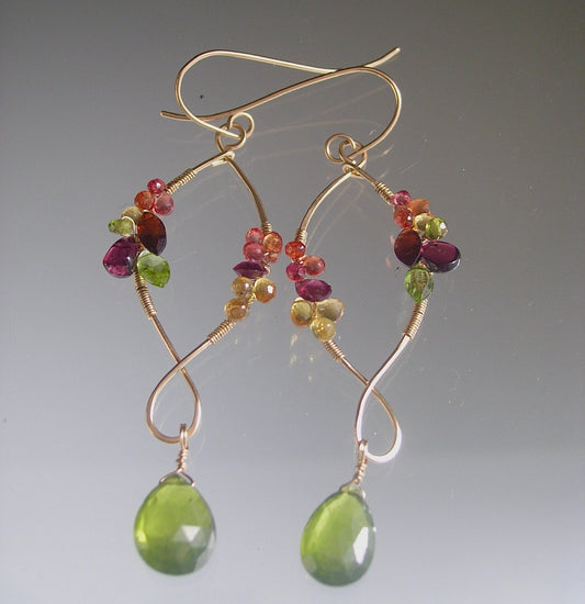 Sculptural Multi Gemstone Earrings w/ Vesuvianite