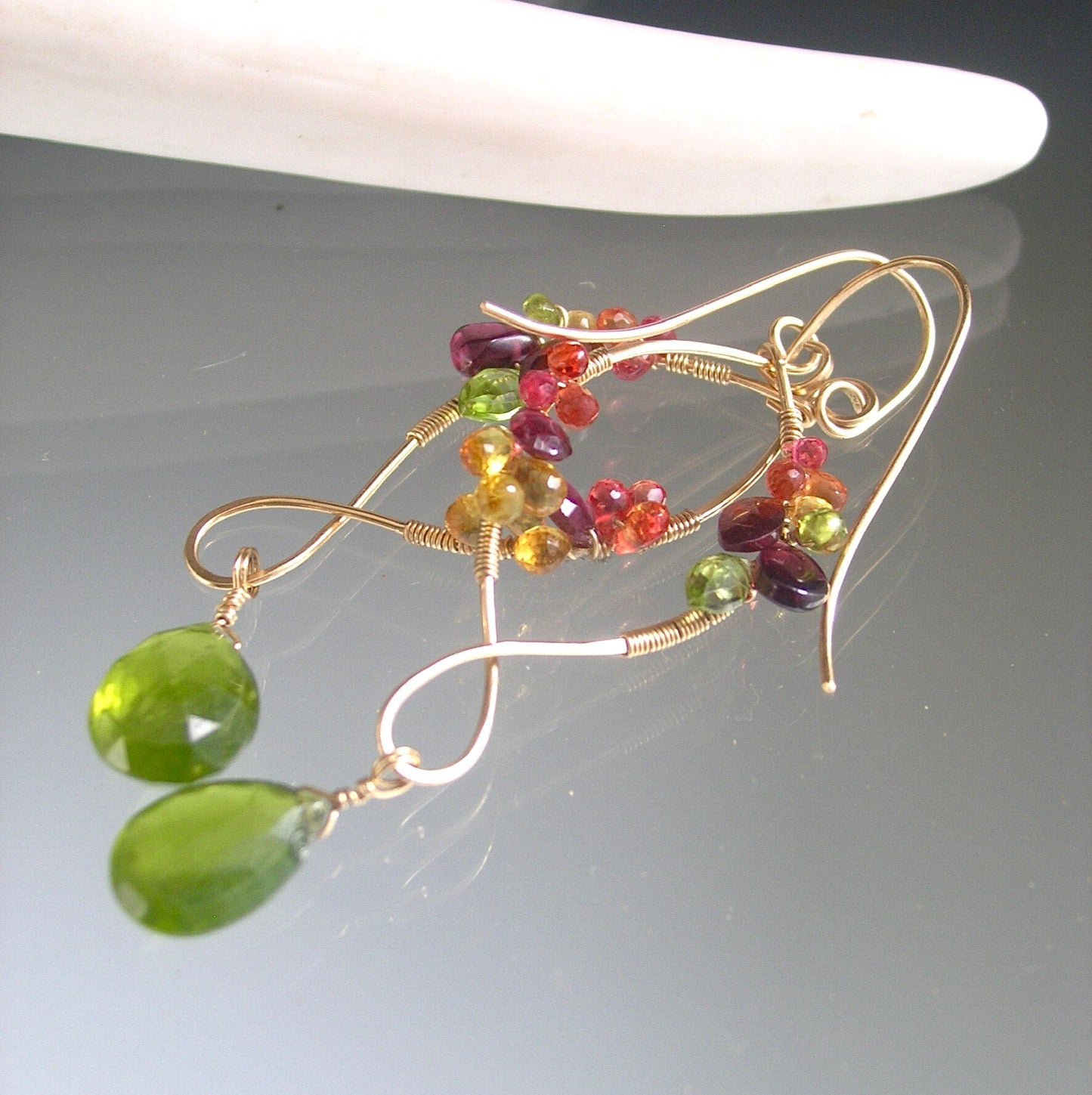Sculptural Multi Gemstone Earrings w/ Vesuvianite