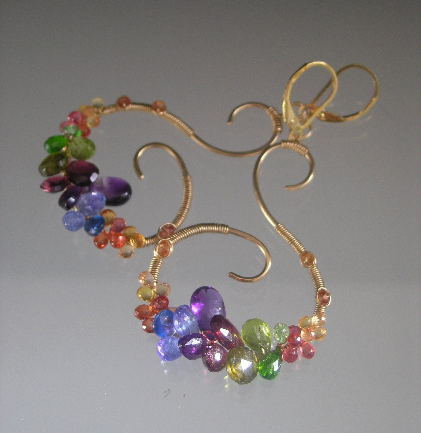 Multi Gemstone Curvy 14k Gold Filled Earrings w/ Lever Backs