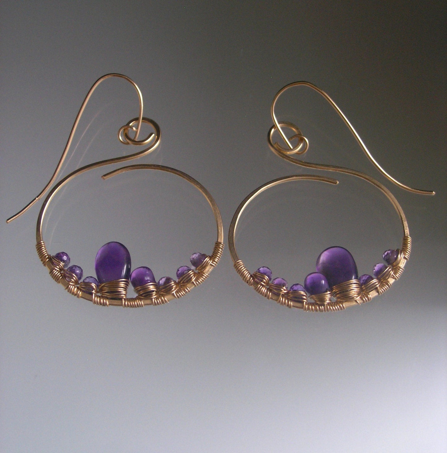 Amethyst Earrings in 14k Gold Filled Wire