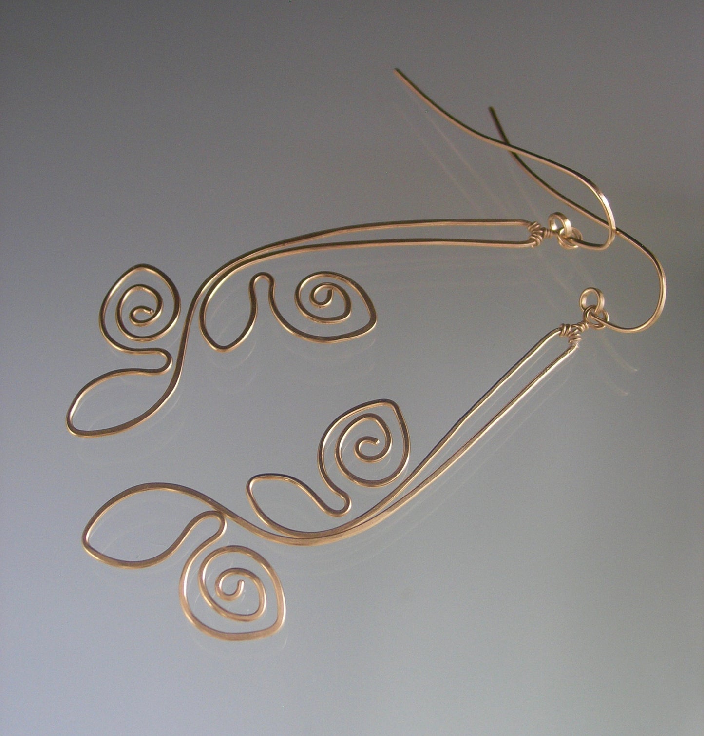 Hand Forged Sculptural 14k Gold Filled Earrings 3 1/4”