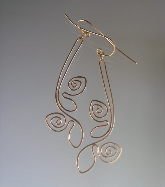Hand Forged Sculptural 14k Gold Filled Earrings 3 1/4”