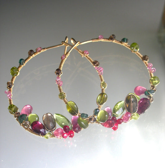 14k Gold Filled Hoops w/ Garden Hued Gemstones