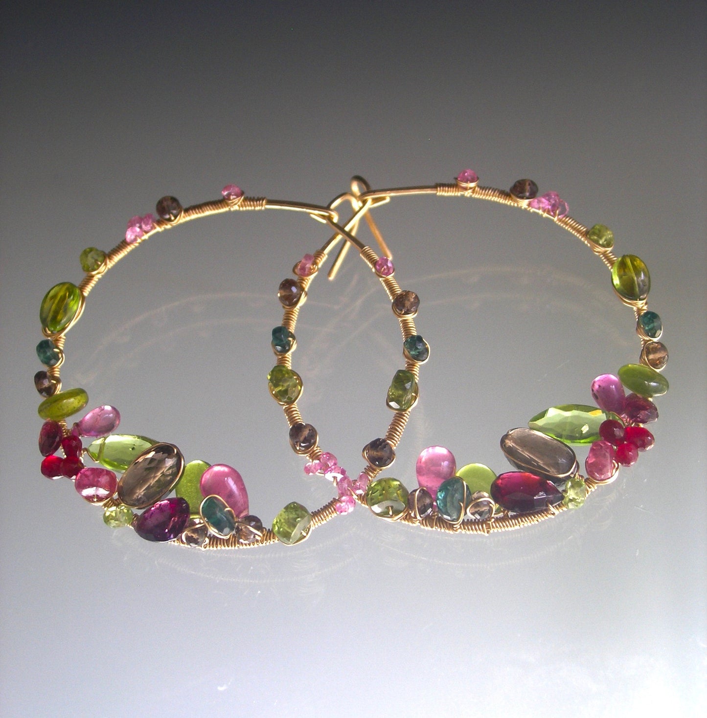14k Gold Filled Hoops w/ Garden Hued Gemstones