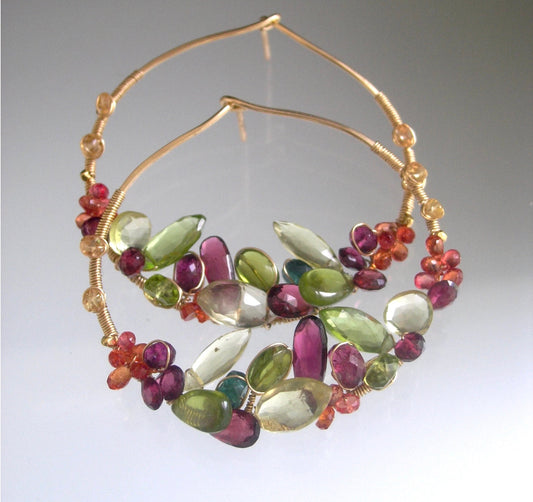Gemstone Adorned 14k Gold Filled Post Hoop Earrings