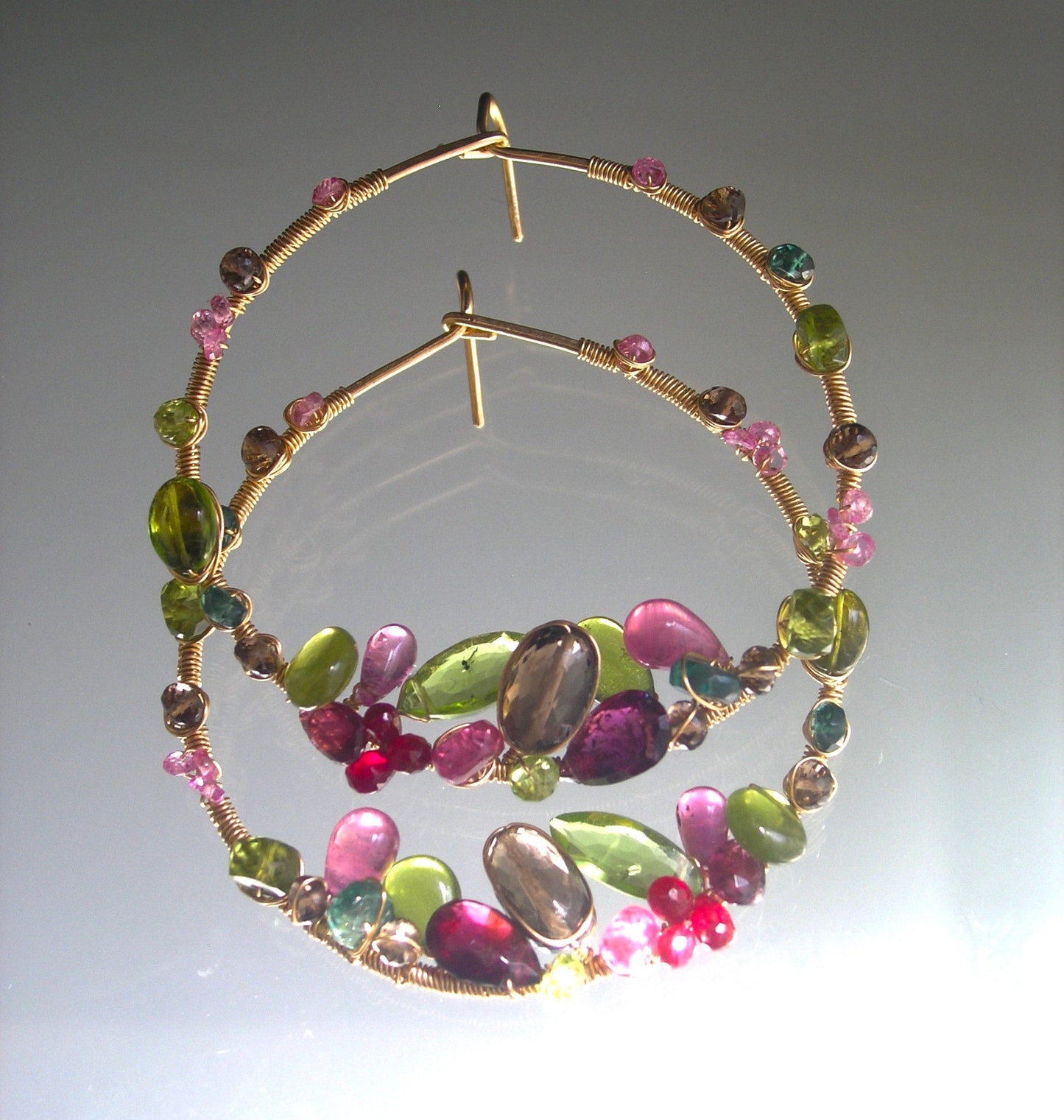 14k Gold Filled Hoops w/ Garden Hued Gemstones