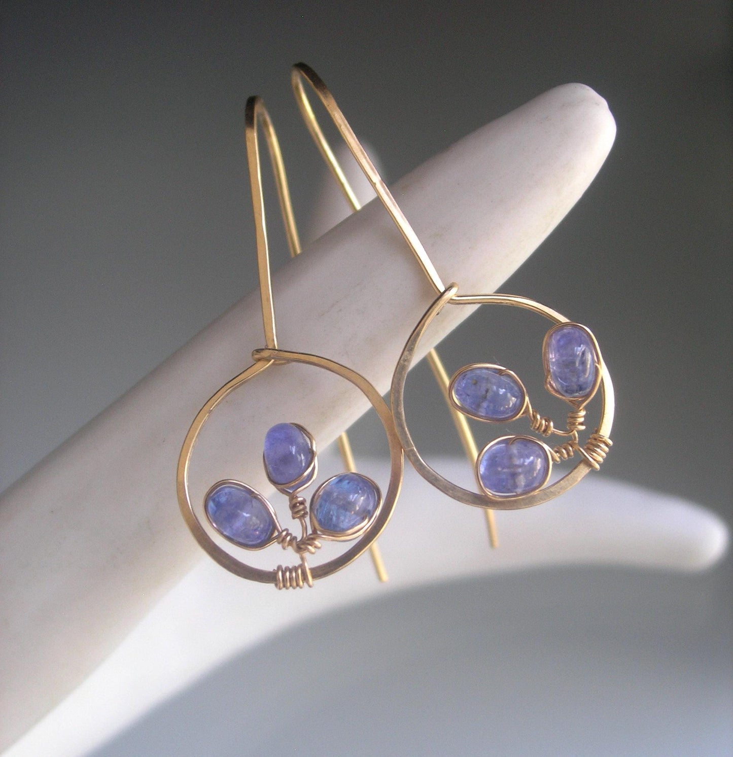 14k Gold Filled Tanzanite Drop Hoop Earrings