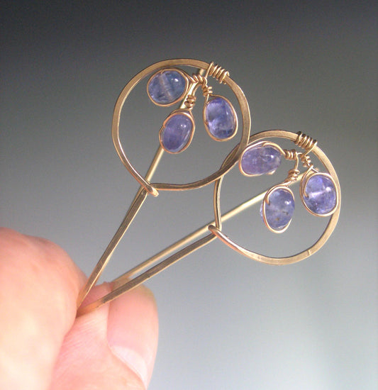 14k Gold Filled Tanzanite Drop Hoop Earrings