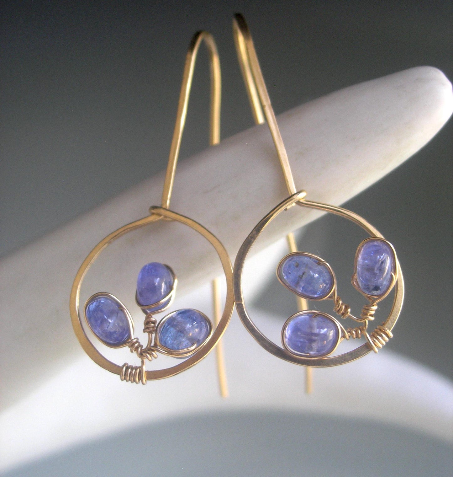 14k Gold Filled Tanzanite Drop Hoop Earrings