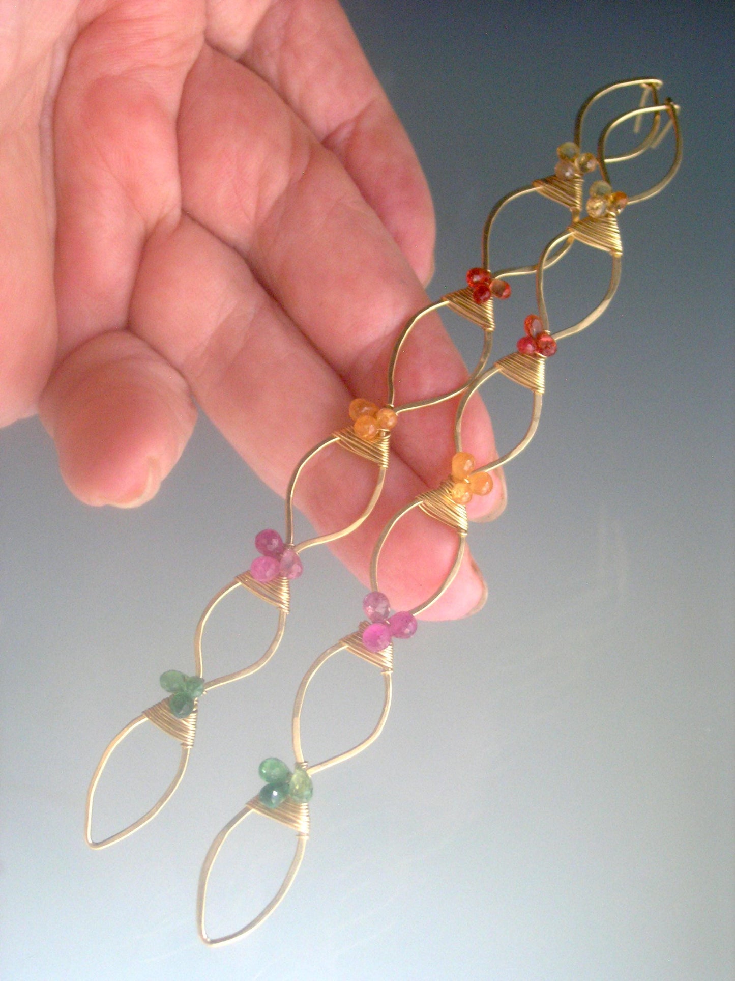 Long Sculptural Sapphire Earrings