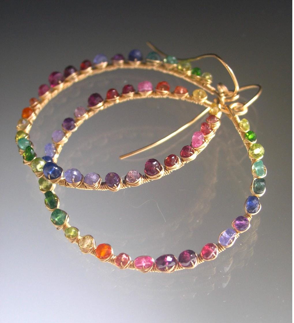 Multi Gemstone Front Facing Hoops
