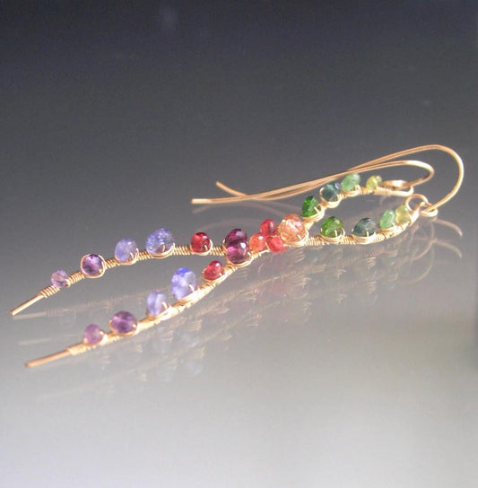 Curvy Linear Rainbow Gemstone Earrings