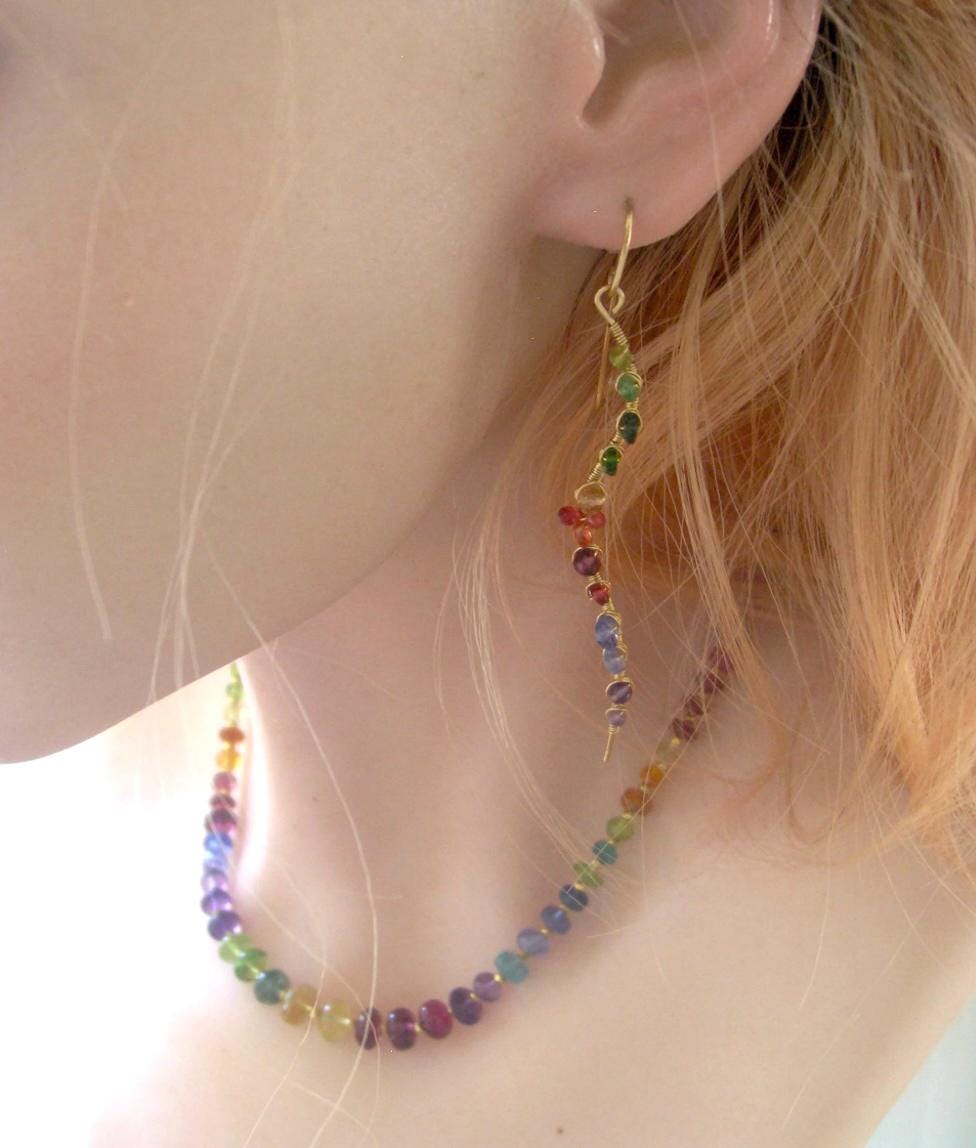Curvy Linear Rainbow Gemstone Earrings