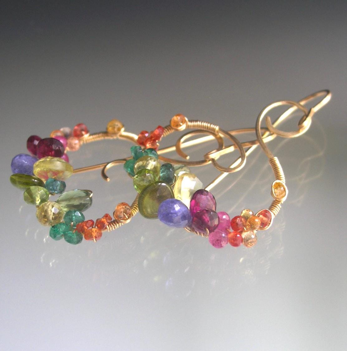 Rainbow Gemstone 14k Gold Filled Spiral Earrings