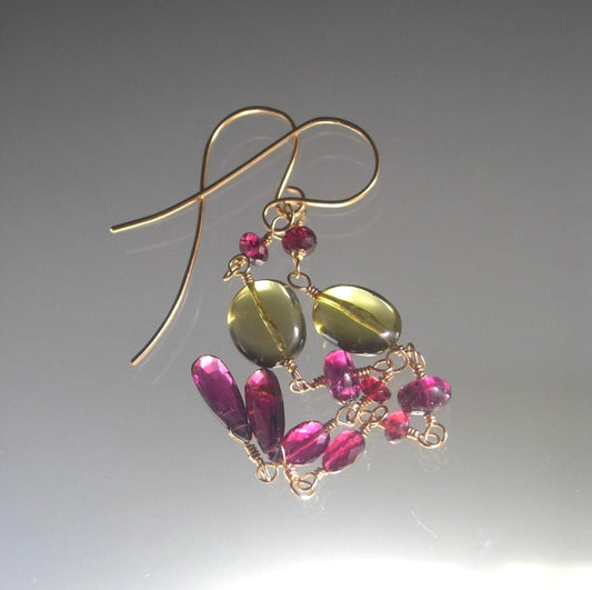 Long Gemstone Linked Earrings 4”