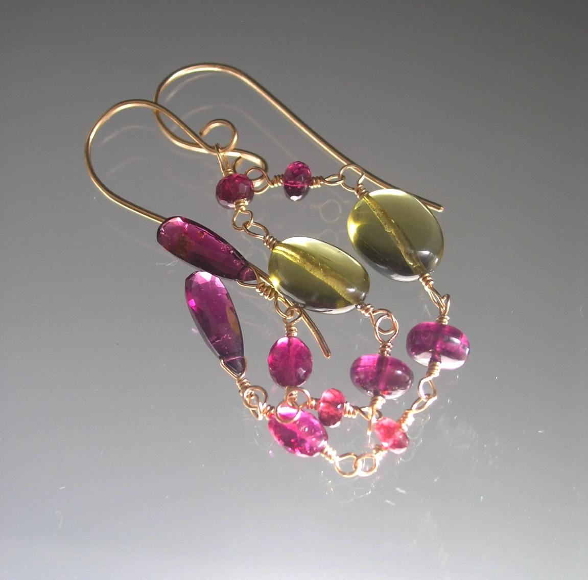 Long Gemstone Linked Earrings 4”