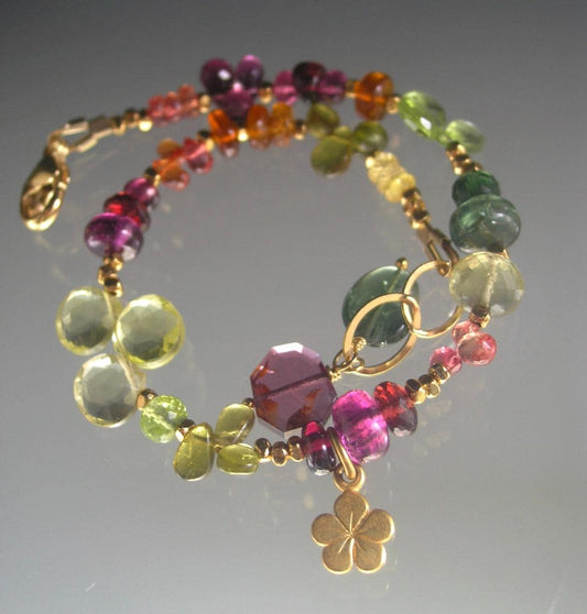 Colorful Gemstone Vermeil Bracelet w/ Flower Charm