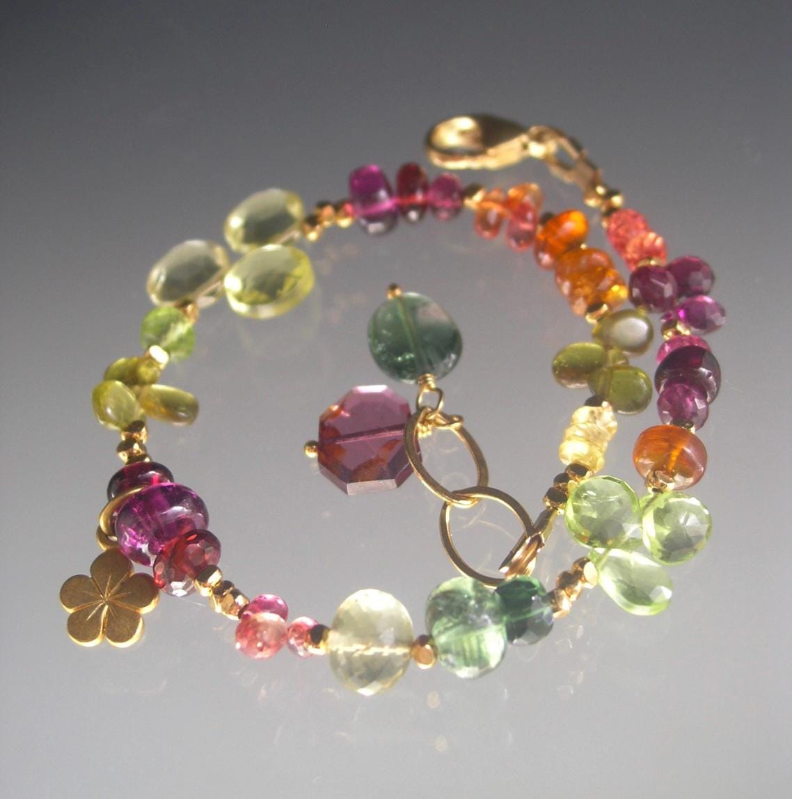 Colorful Gemstone Vermeil Bracelet w/ Flower Charm