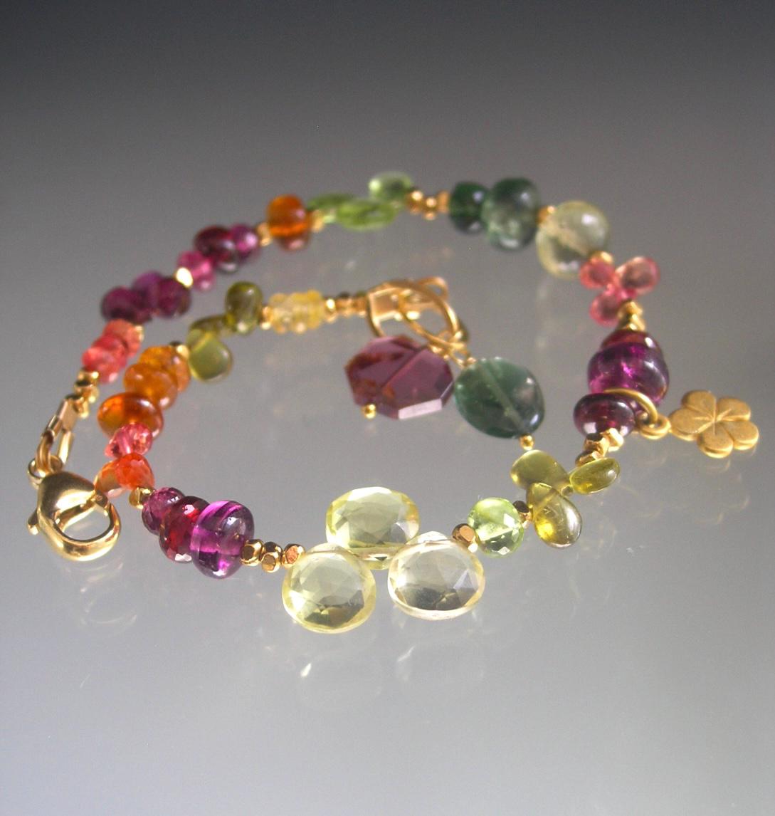Colorful Gemstone Vermeil Bracelet w/ Flower Charm