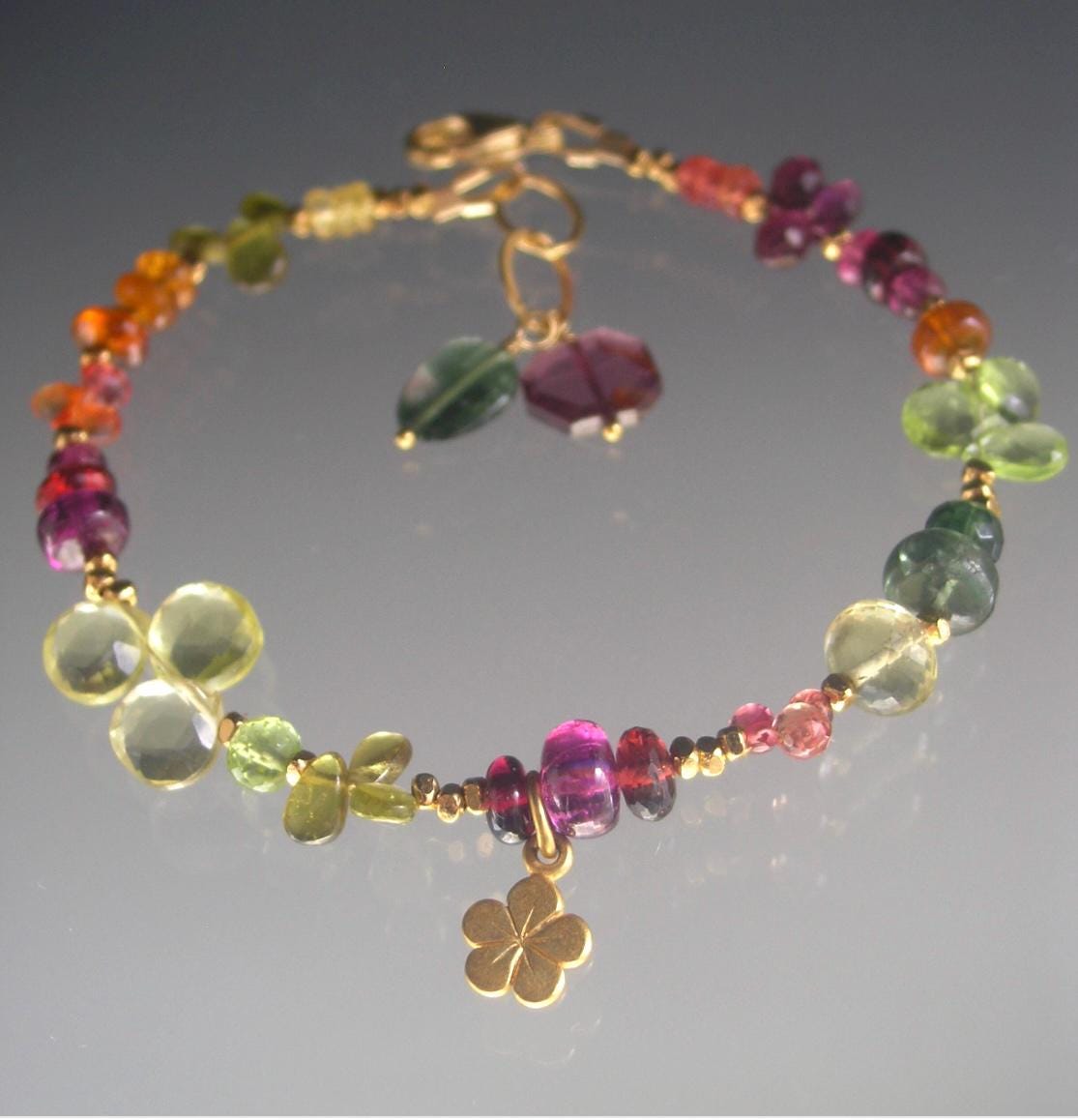 Colorful Gemstone Vermeil Bracelet w/ Flower Charm