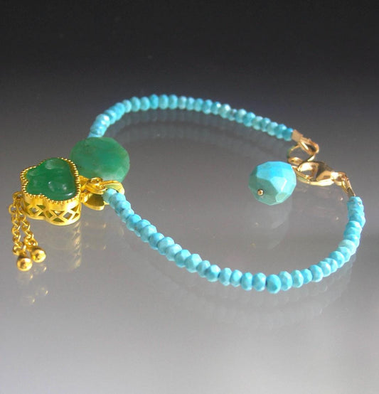Turquoise Butterfly Bracelet Green Chrysoprase Aventurine Butterfly Vermeil Tassel Bellajewels