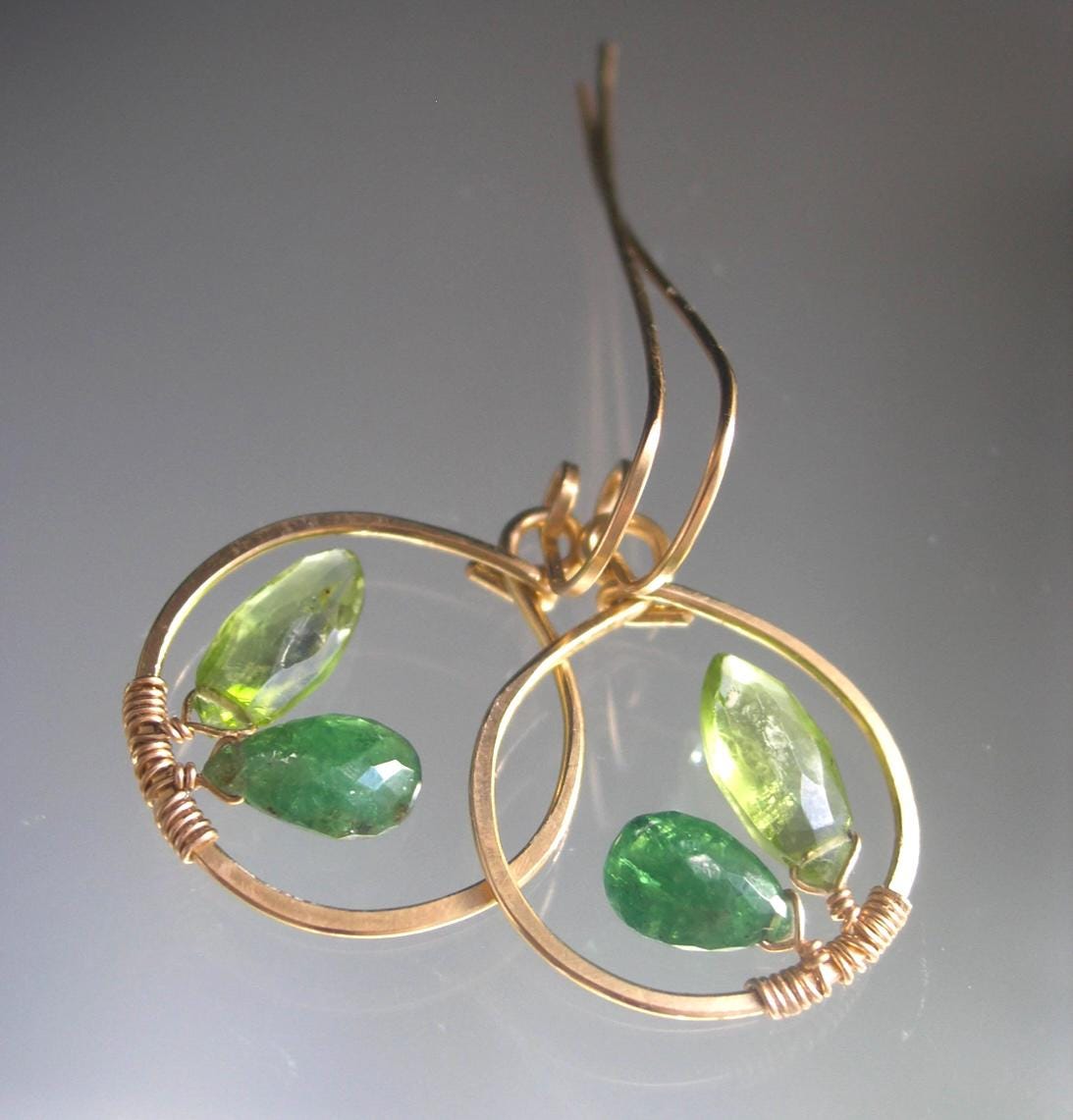Peridot Emerald 14k Gold Filled Hoops