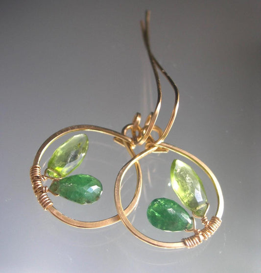 Peridot Emerald 14k Gold Filled Hoops