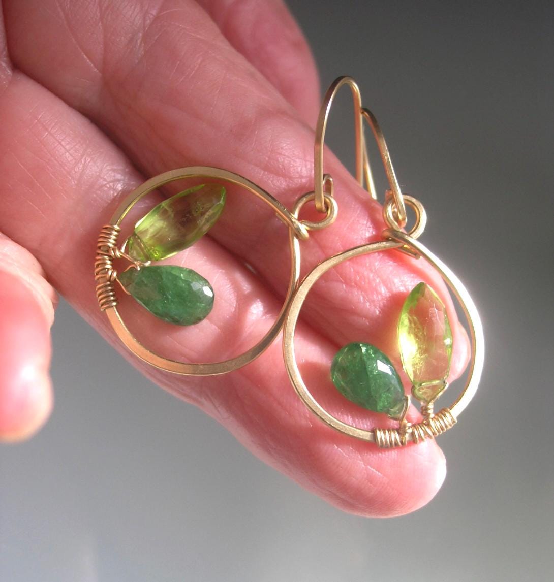 Peridot Emerald 14k Gold Filled Hoops
