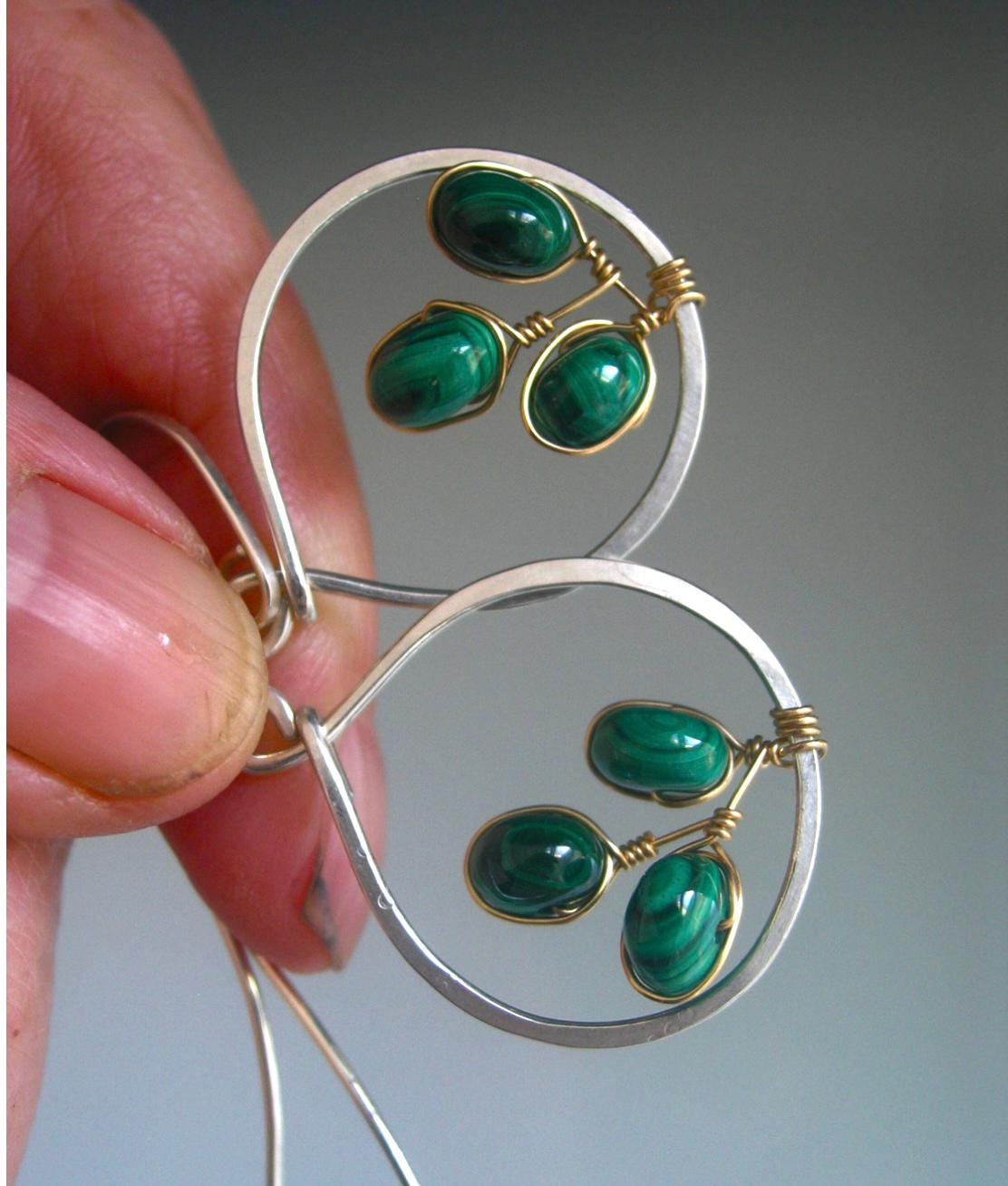 Mixed Metal Malachite Hoops