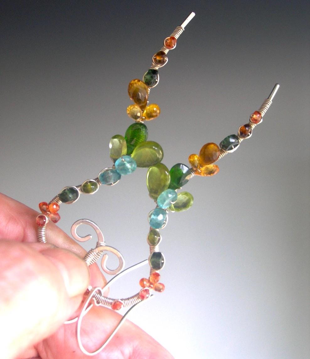 Curvy Gemstone Earrings in Sterling Silver 3”