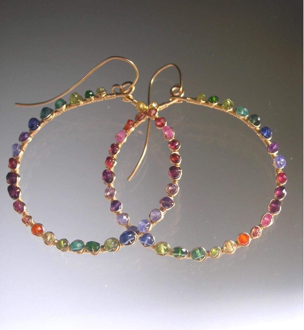 Multi Gemstone Front Facing Hoops