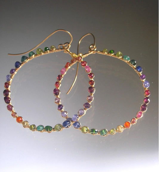 Multi Gemstone Front Facing Hoops