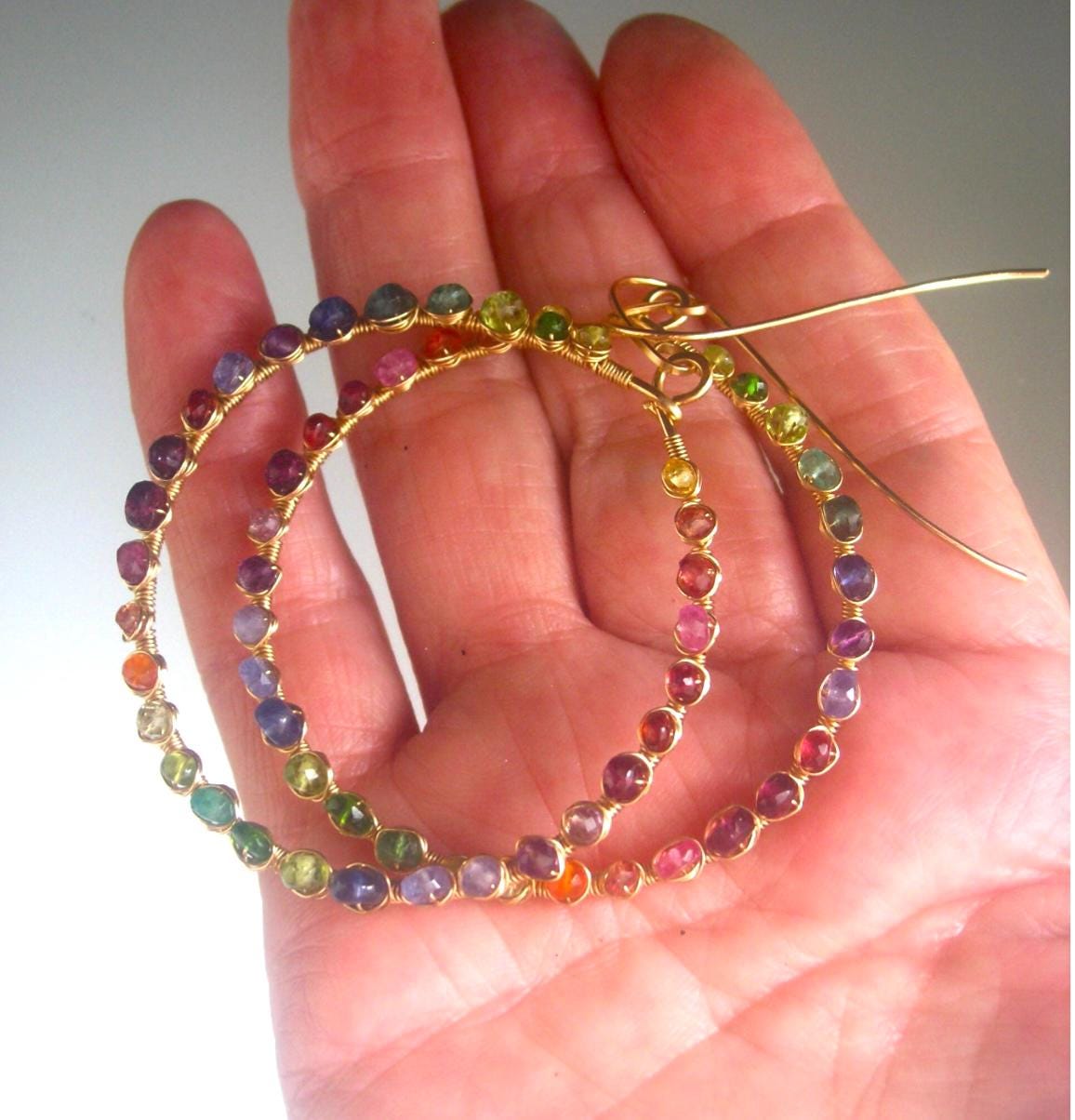 Multi Gemstone Front Facing Hoops
