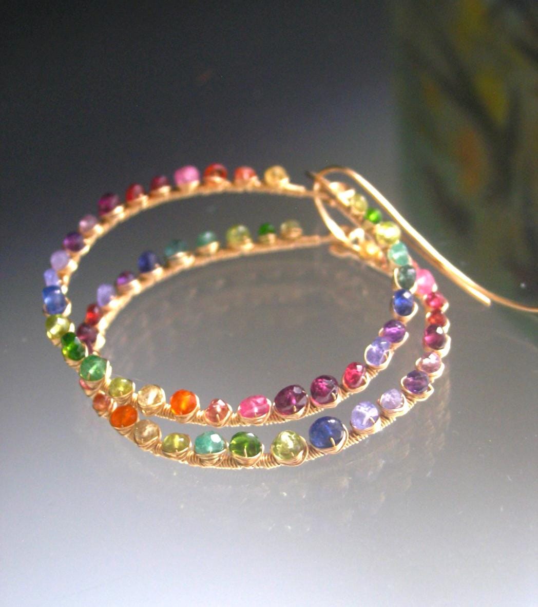 Multi Gemstone Front Facing Hoops