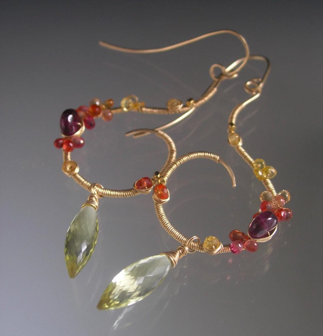 Sculptural 14k Gold Filled Gemstone Earrings