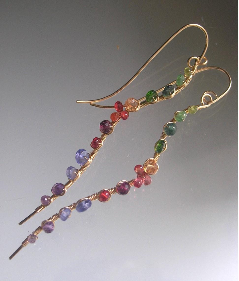 Curvy Linear Rainbow Gemstone Earrings