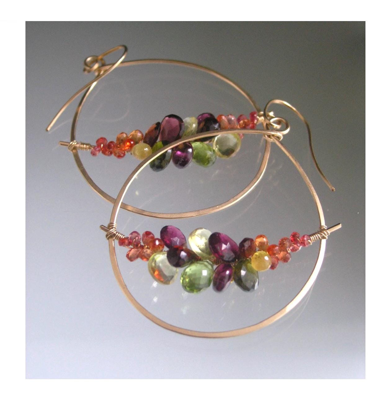 Teardrop Multi Gemstone 14k Gold Filled Hoop Earrings