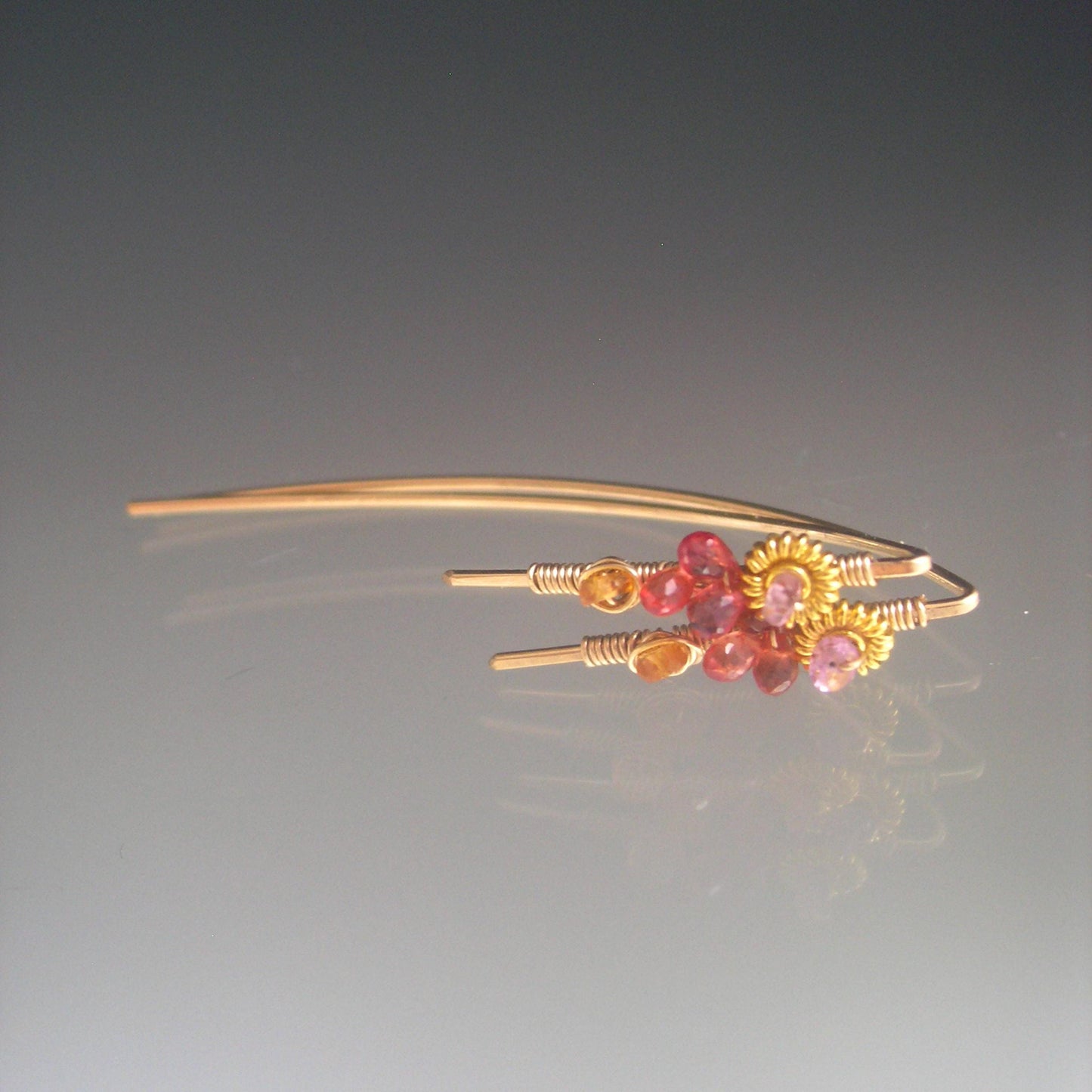 Sapphire Threaders Lilac Red Yellow 14k Gold Filled Linear Earrings Bellajewels