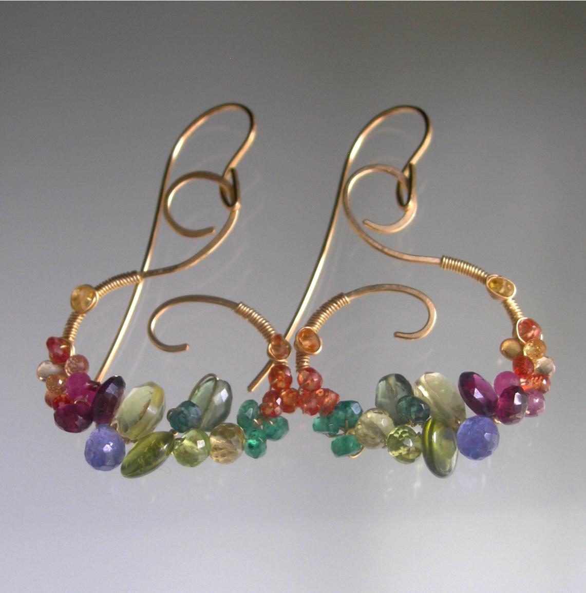 Rainbow Gemstone 14k Gold Filled Spiral Earrings