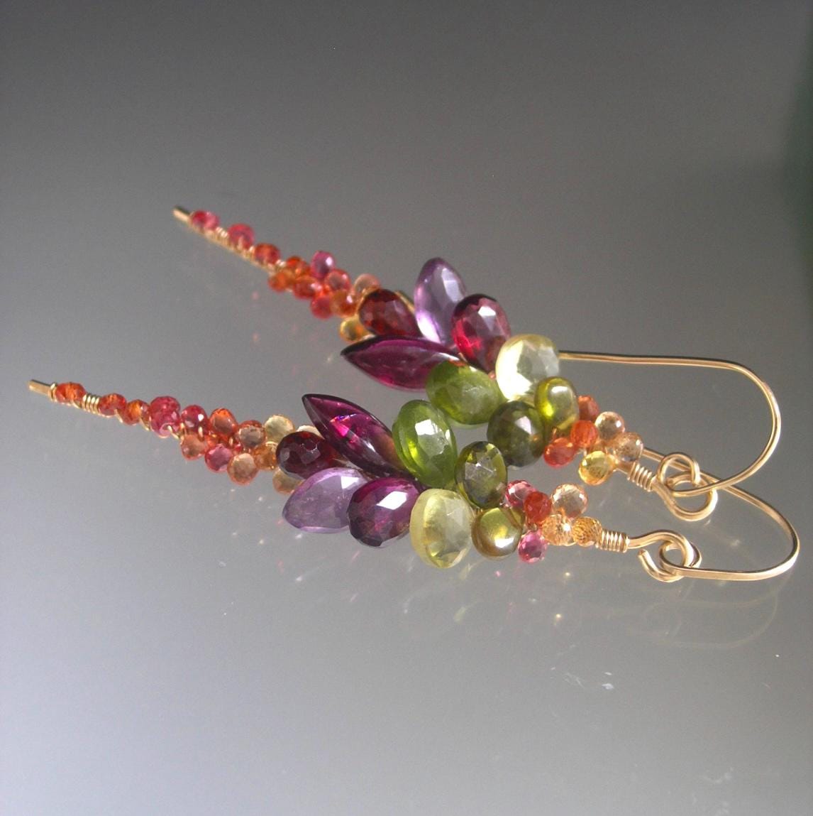 Rainbow Gemstone Encrusted 14k Gold Filled Linear Earrings