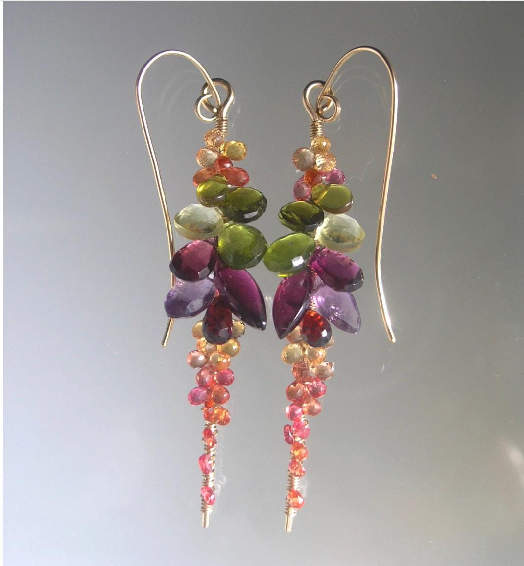 Rainbow Gemstone Encrusted 14k Gold Filled Linear Earrings