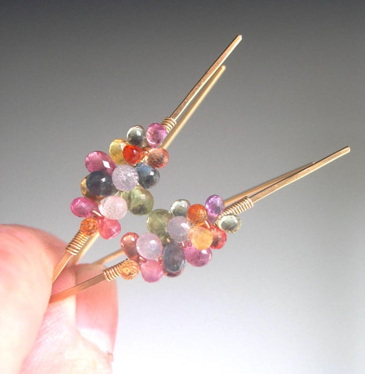 Multi Sapphire 14k Gold Filled Linear Earrings 1 3/4”