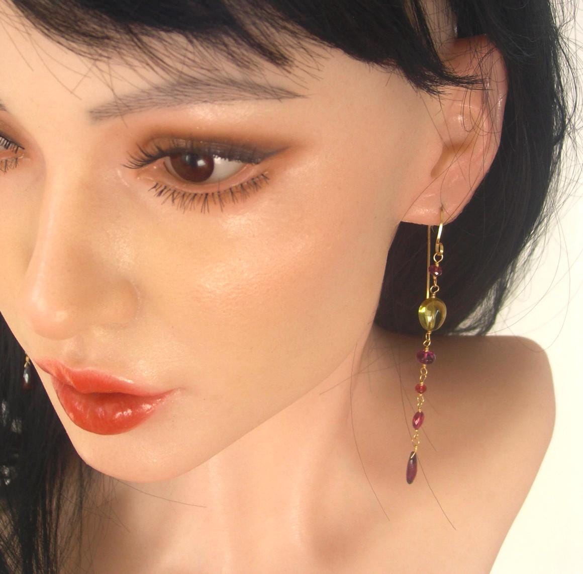 Long Gemstone Linked Earrings 4”